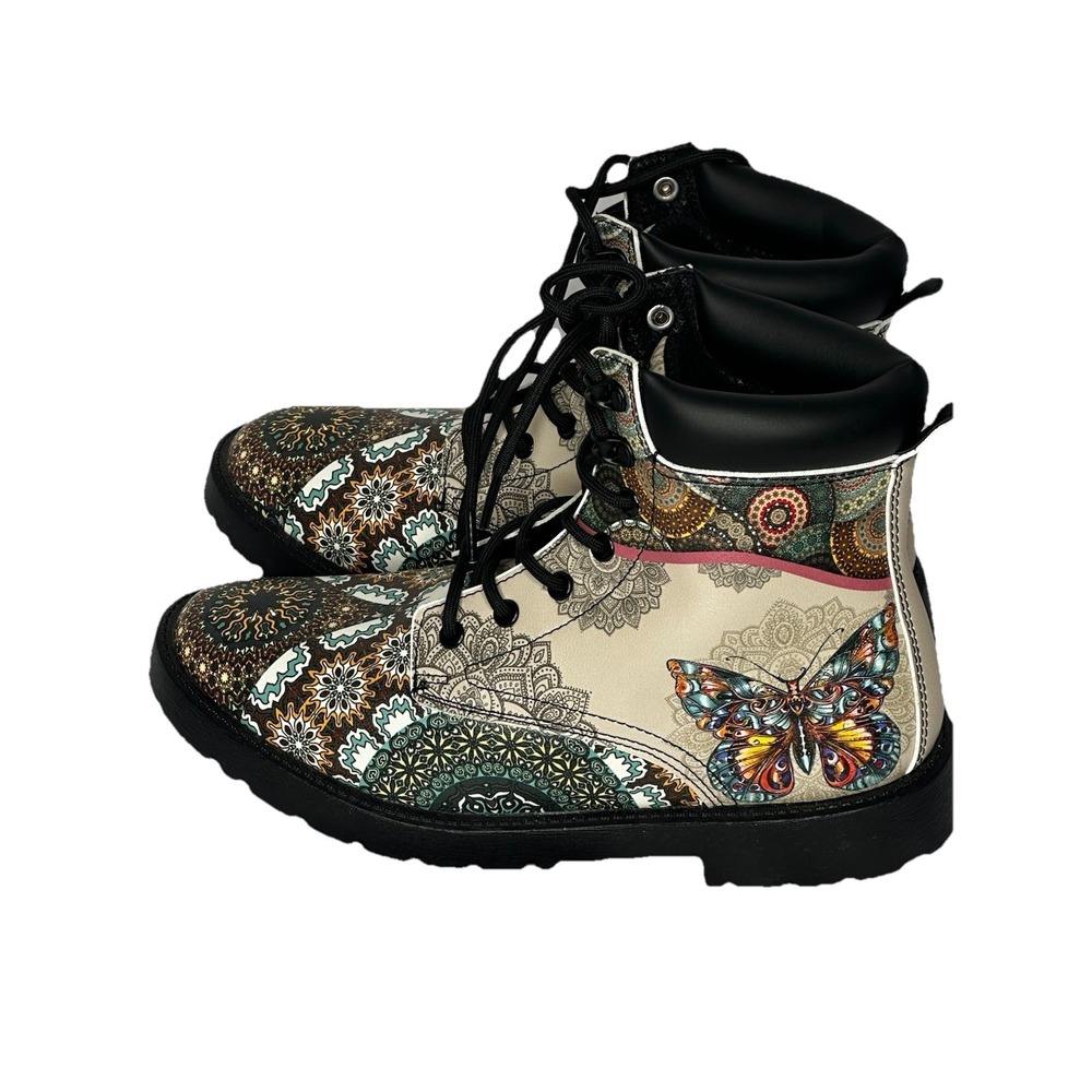 Butterfly Mandala Martin Short Leather Boots All Over Print Size 9